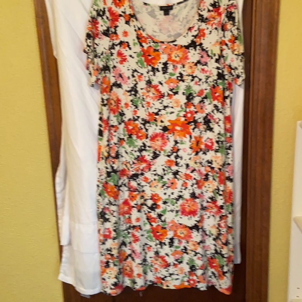 Burnt orange, black and green print dress